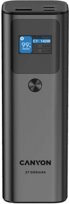 УМБ Canyon PB-2010 TFT PD140W 27000 mAh Dark Grey — Потужність 140 Вт для ноутбуків
